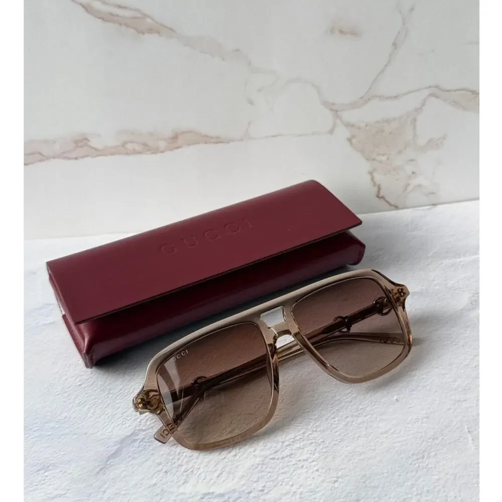 NEW Gucci GG2052S Brown Horsebit Aviator Sunglasses $515
